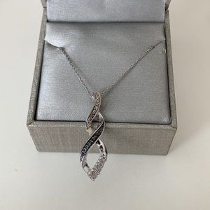 New Black & White Diamond Accent Twist Flame Pendant & Chain in Sterling Silver